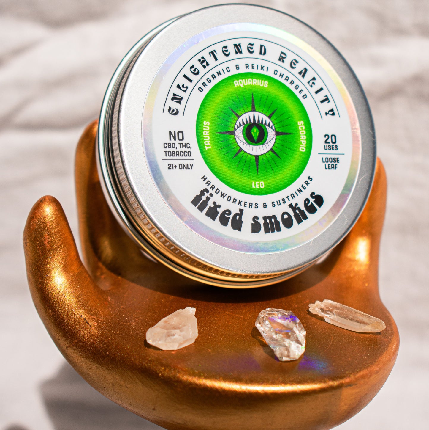Organic Fixed Smoking Blend for Taurus, Leo, Scorpio, and Aquarius zodiac signs, supporting emotional restoration and deep relaxation