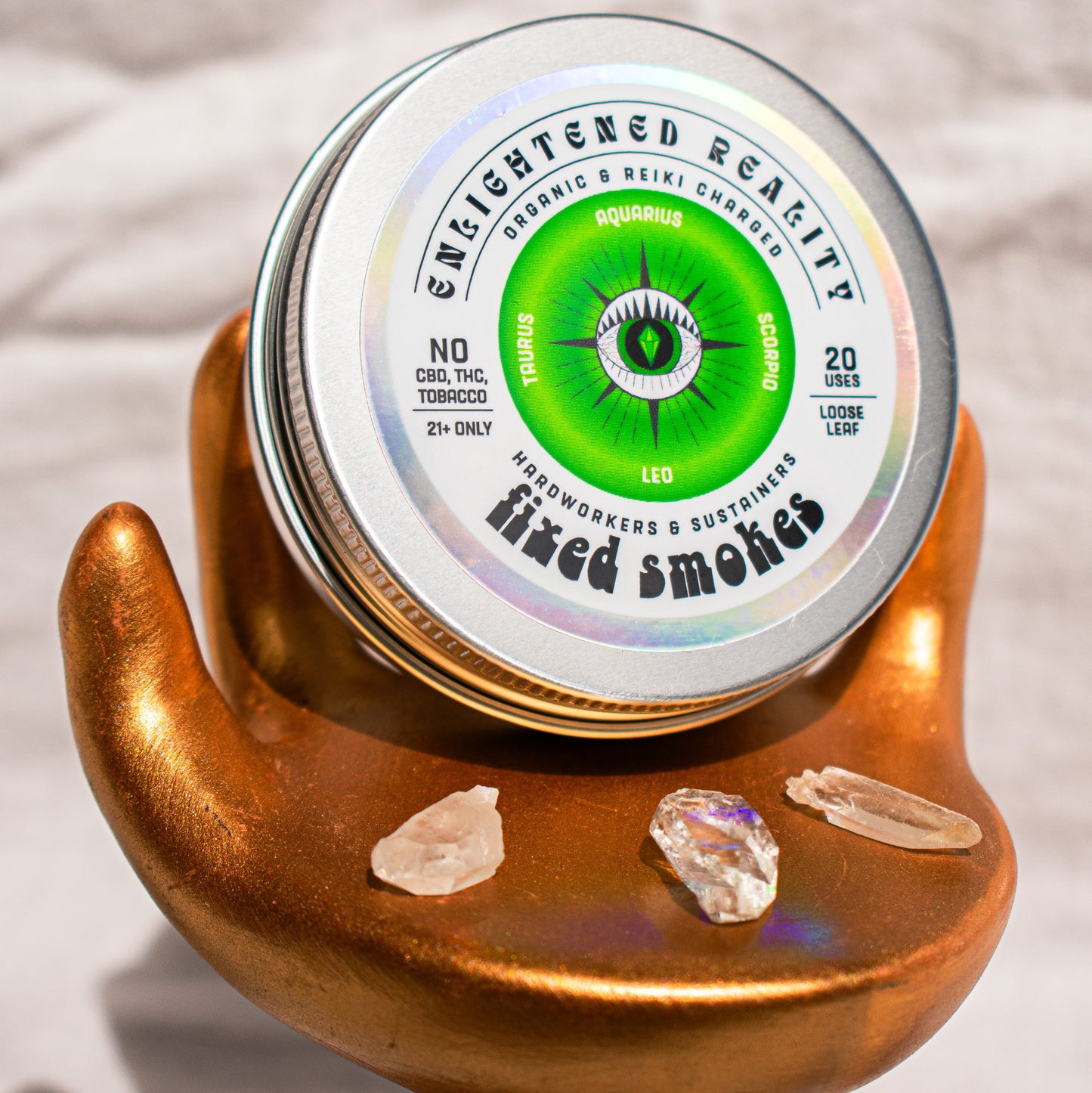 Organic Fixed Smoking Blend for Taurus, Leo, Scorpio, and Aquarius zodiac signs, supporting emotional resilience and deep relaxation