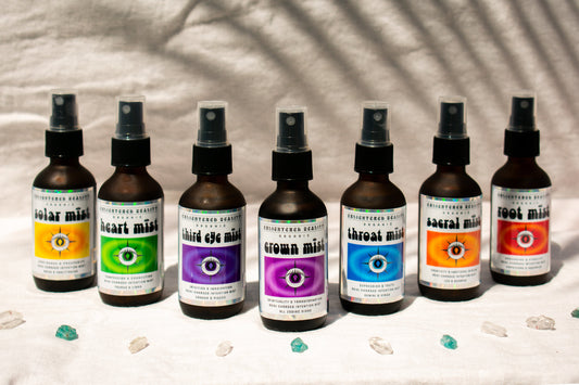 Organic chakra mist spray bottle for meditation and energy cleansing by Enlightened Reality