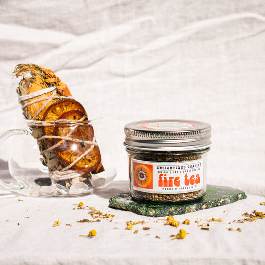 Organic Elemental Herbal Tea in glass jar for calming and energy healing