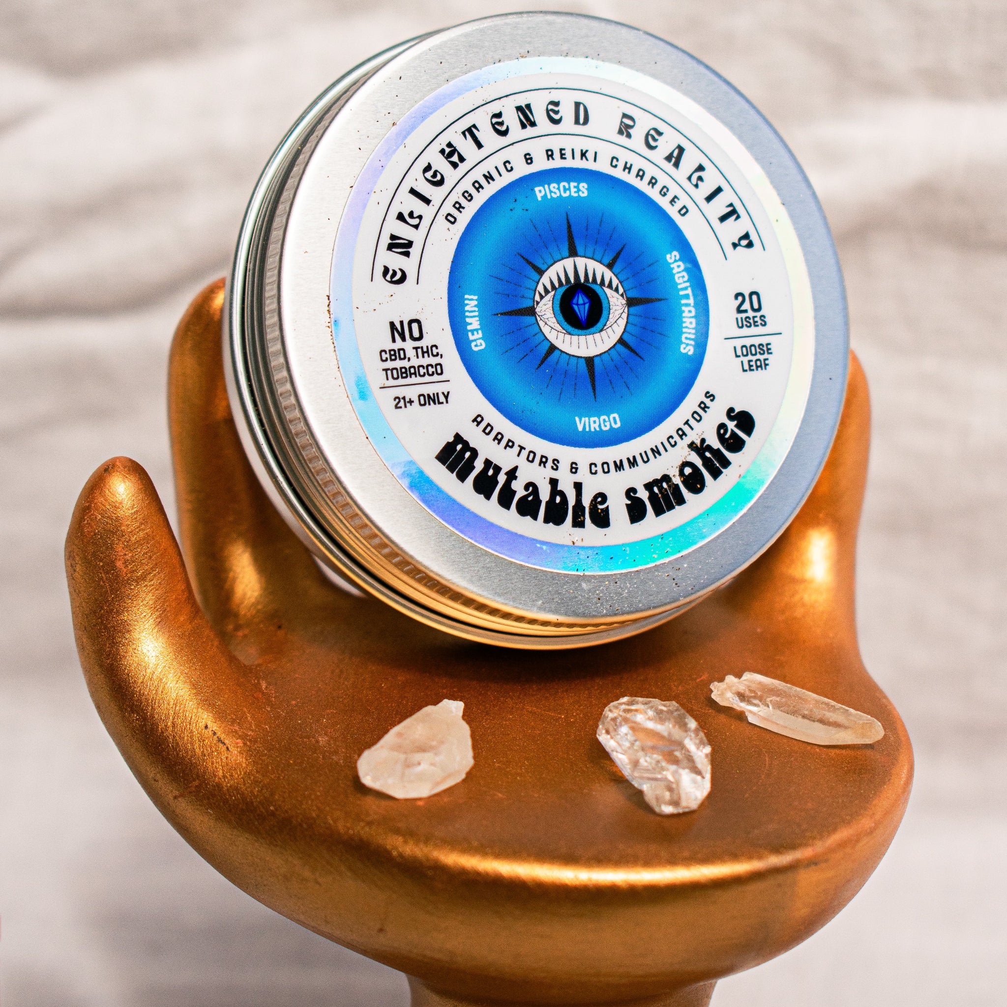 Organic Mutable Smoking Blend for Gemini, Virgo, Sagittarius, and Pisces zodiac signs, supporting dream enhancement and emotional adaptability