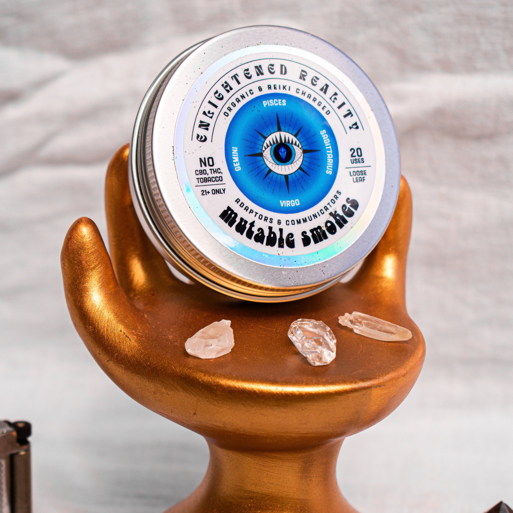 Organic Mutable Smoking Blend for Gemini, Virgo, Sagittarius, and Pisces zodiac signs, supporting emotional adaptability and dream enhancement