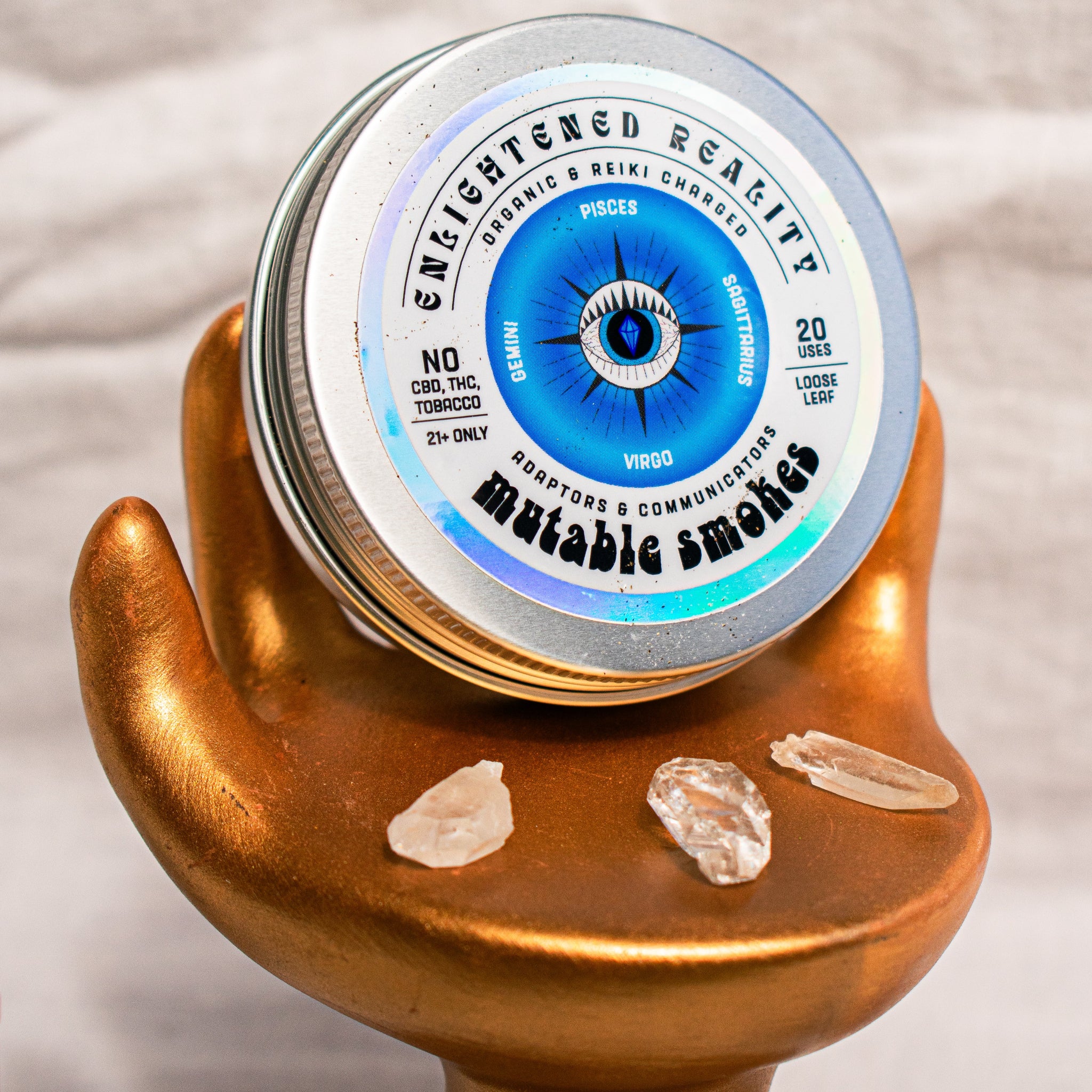 Organic Mutable Smoking Blend for Gemini, Virgo, Sagittarius, and Pisces zodiac signs, supporting dream enhancement and emotional adaptability