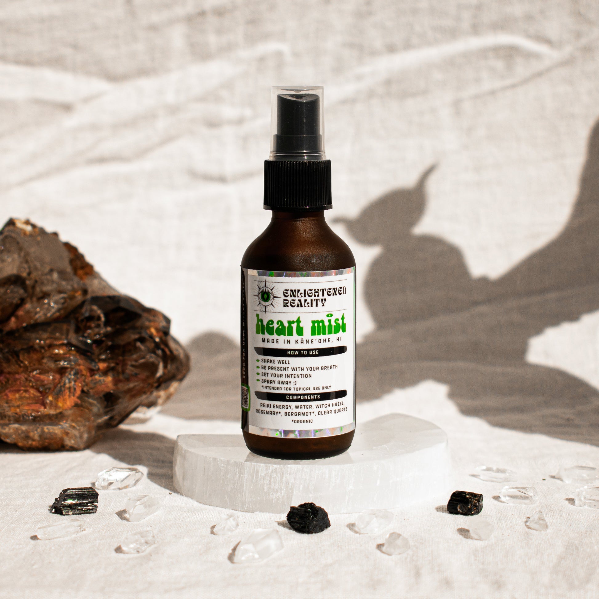 Organic chakra mist spray bottle for meditation and energy cleansing by Enlightened Reality