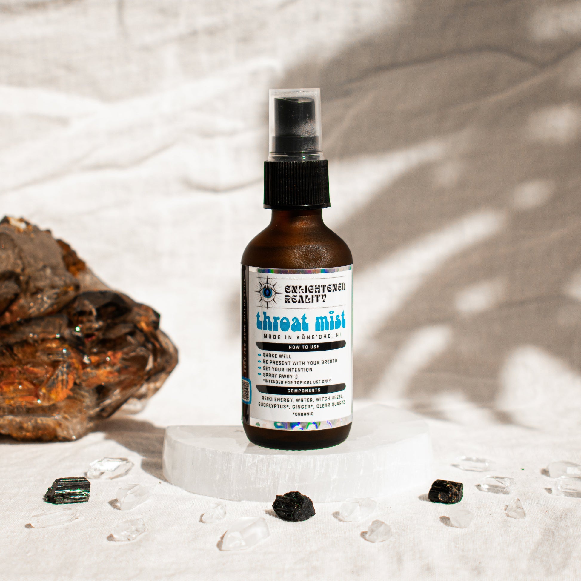 Organic chakra mist spray bottle for meditation and energy cleansing by Enlightened Reality