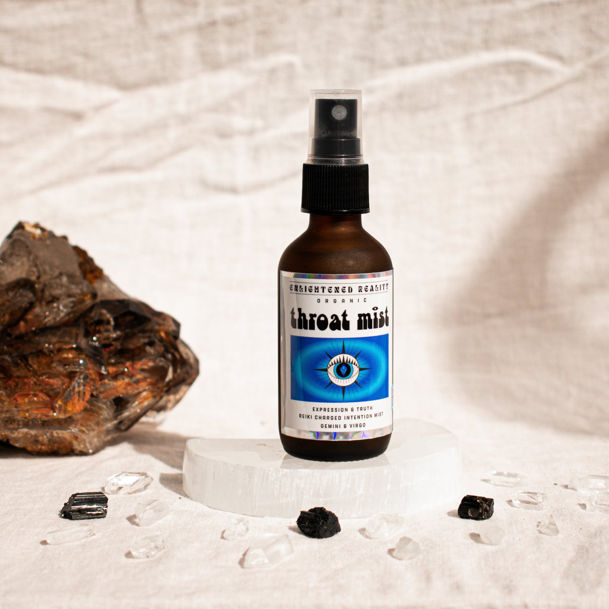 Organic chakra mist spray bottle for meditation and energy cleansing by Enlightened Reality