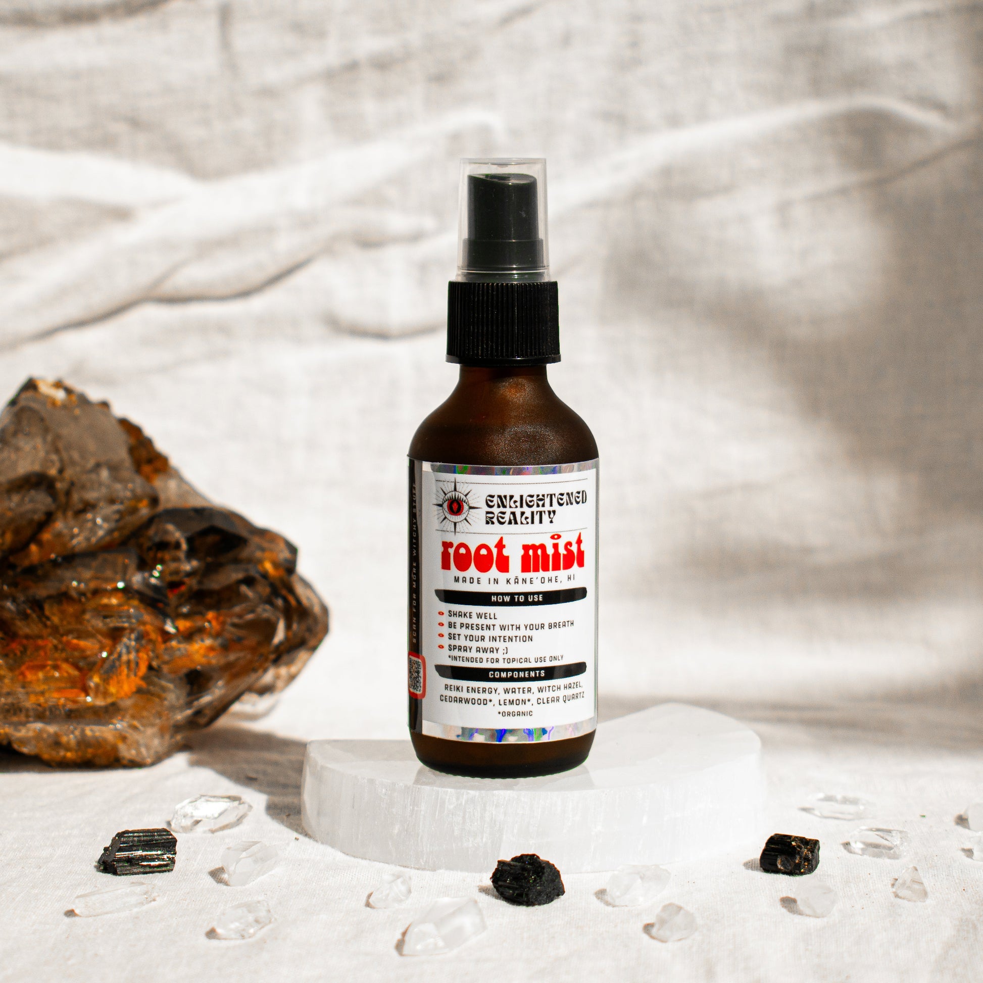Organic Root Chakra Mist for Capricorn and Aquarius zodiac energy, promoting grounding, stability, and connection to Earth